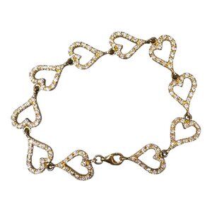 VTG Diamond Heart Gold Vermeil Sterling Silver 7" Bracelet Cubic Zirconia Link